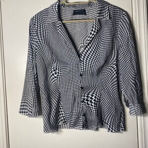 Urban Outfitters Houndstooth Button Down Shirt Black White L Psychedelic 3/4 slv